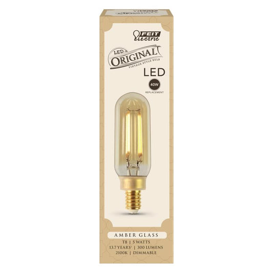 Feit T8 E12 (Candelabra) LED Bulb Amber 40 Watt Equivalence 1 pk