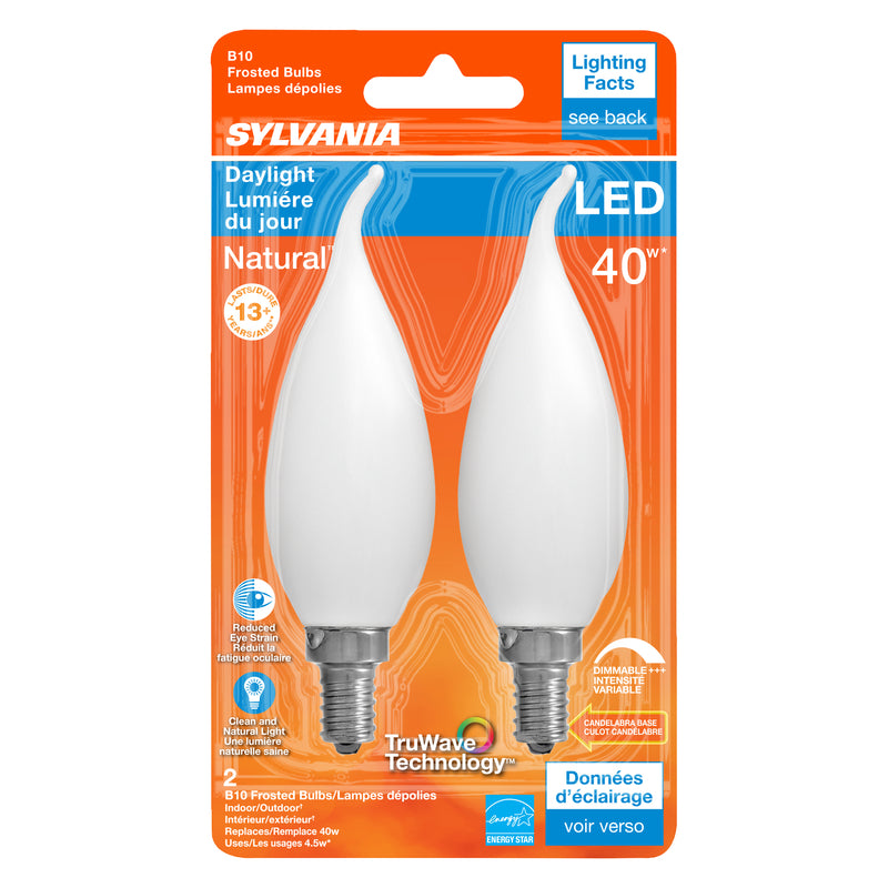 Sylvania Natural B10 E12 (Candelabra) LED Bulb Daylight 40 Watt Equivalence 2 pk