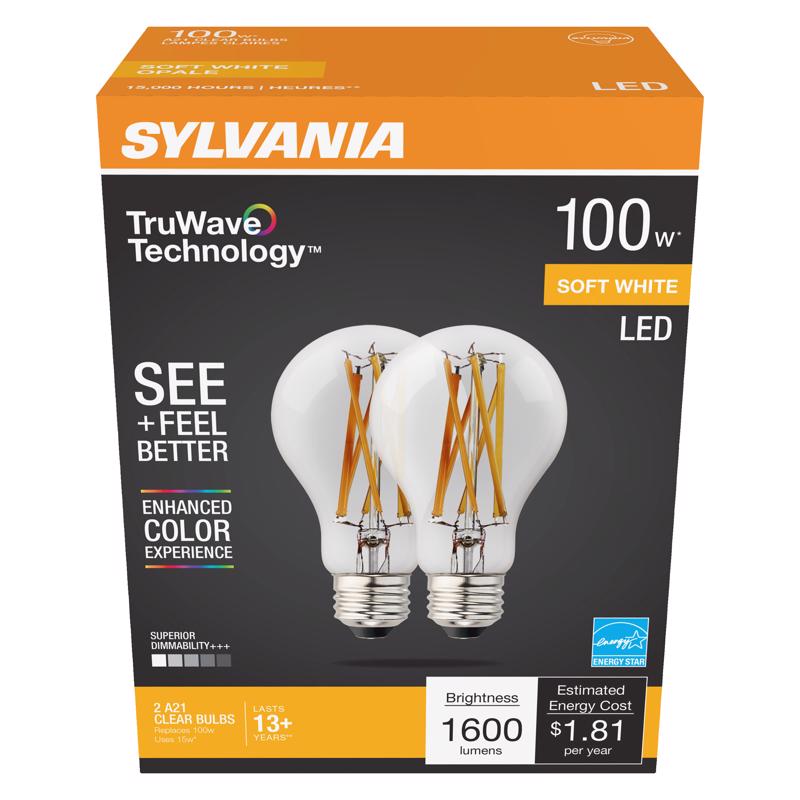 Sylvania TruWave A19 E26 (Medium) LED Bulb Soft White 100 Watt Equivalence 2 pk