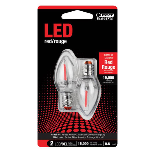 Feit C7 E12 (Candelabra) LED Bulb Red 0.5 Watt Equivalence 2 pk