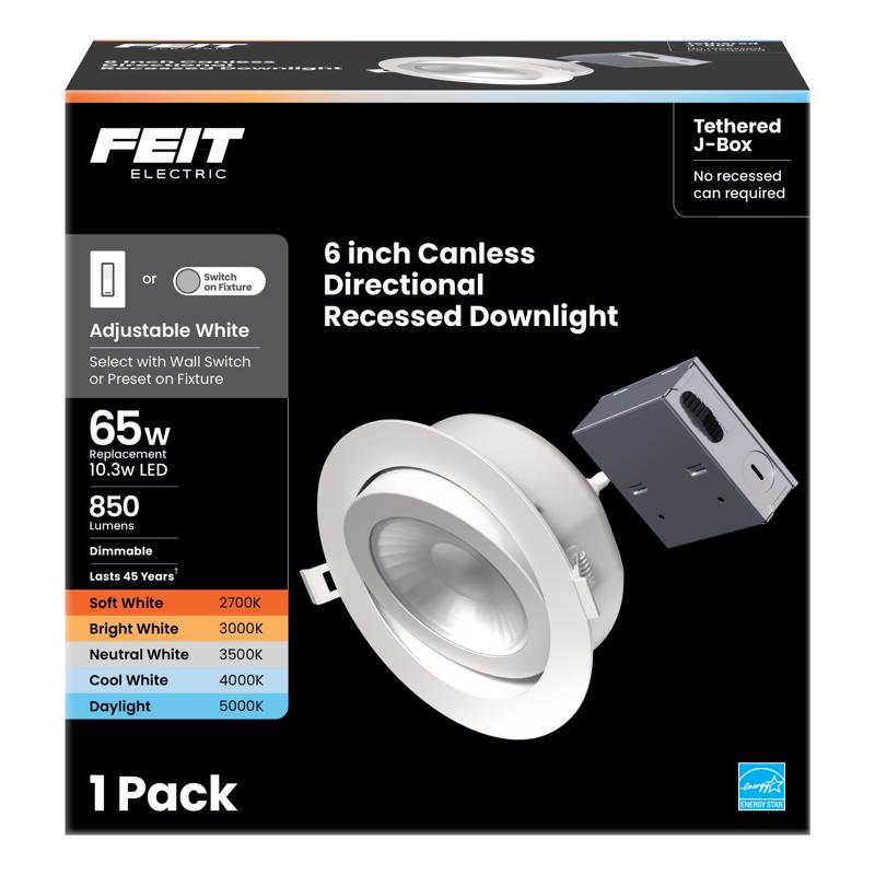 Feit White 6 in. W Aluminum LED Canless Recessed Downlight 10.3 W