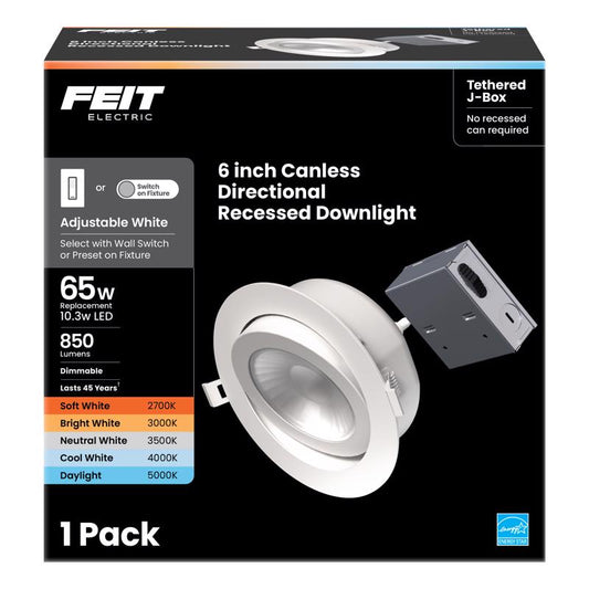 Feit White 6 in. W Aluminum LED Canless Recessed Downlight 10.3 W