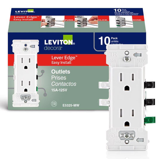 Leviton Lever Edge 15 amps 125 V Duplex White Tamper Resistant Outlet 5-15R 10 pk
