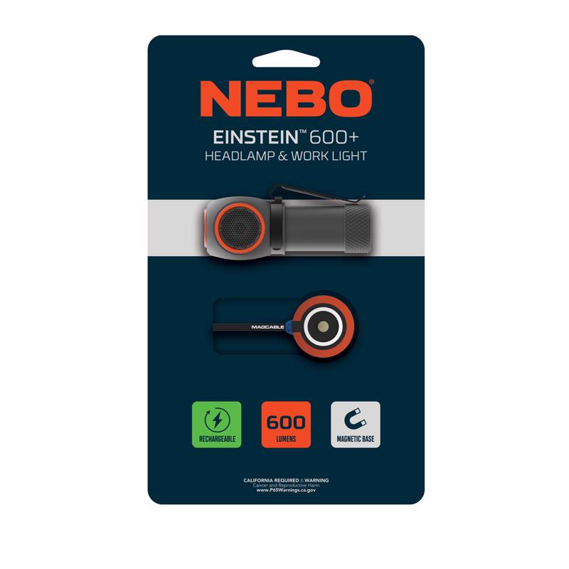 NEBO Einstein 600 lm Black/Gray LED Rechargeable Head Lamp