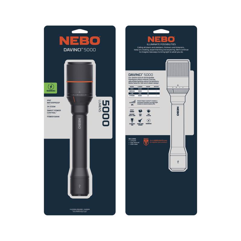 NEBO DaVinci 5000 lm Black/Gray LED Rechargeable Flashlight 21700 Battery