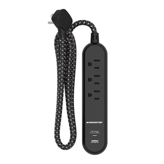 Monster Just Power it Up 4 ft. L 3 outlets Power Strip with USB Ports Black