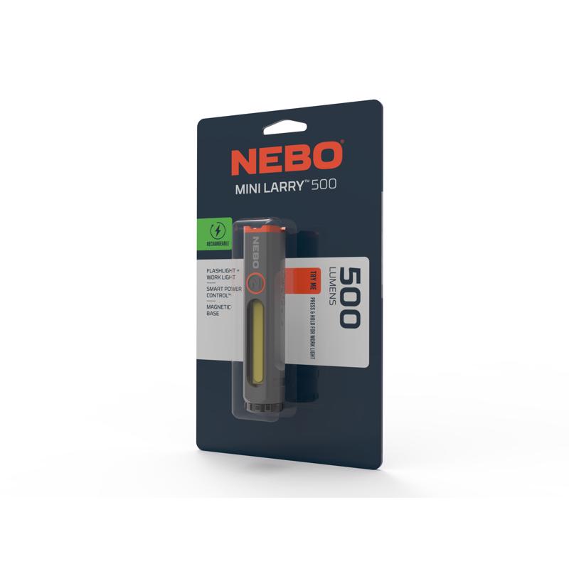 NEBO Mini Larry 500 lm Storm Gray LED Rechargeable Pocket Light 14500 Battery