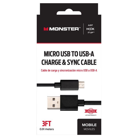 Monster Just Hook It Up USB A to Micro USB Charge and Sync Cable 3 ft. Black