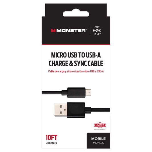 Monster Just Hook It Up USB A to Micro USB Charge and Sync Cable 10 ft. Black