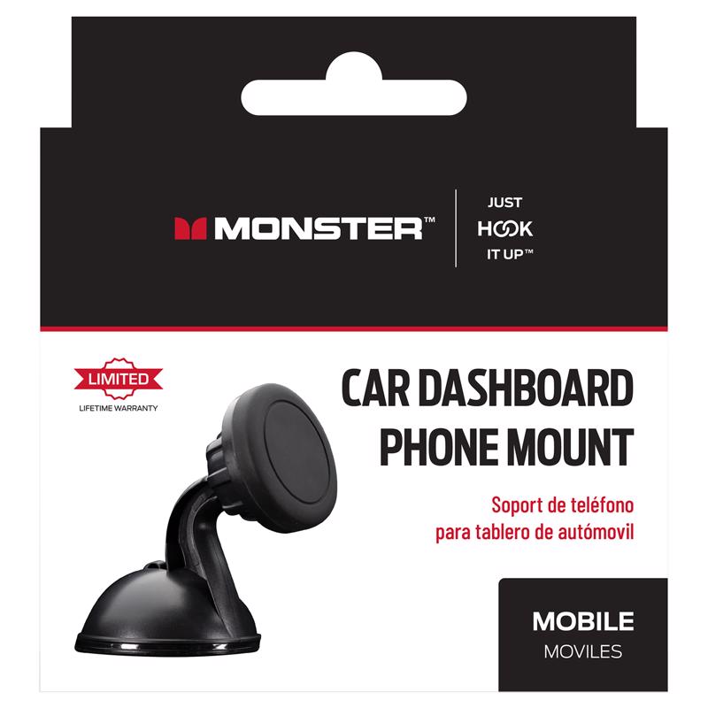 Monster Just Hook It Up Black Magnetic Cell Phone Car Mount For Universal