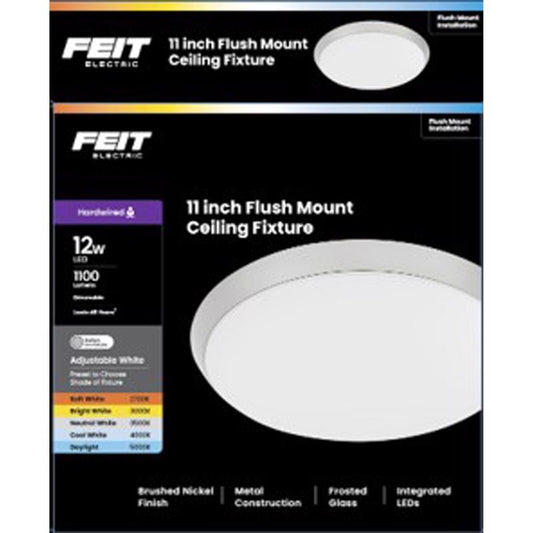 Feit 3 in. H X 11 in. W X 11 in. L Brushed Nickel White Ceiling Fixture