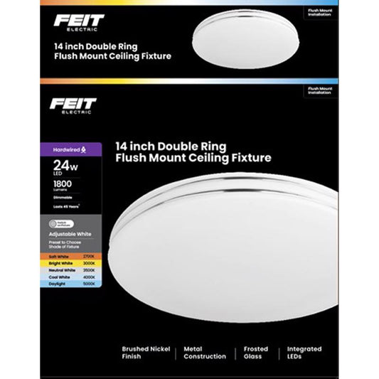Feit 3 in. H X 14 in. W X 14 in. L Brushed Nickel White Ceiling Fixture