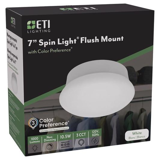 ETI 3.5 in. H X 7 in. W X 7 in. L White LED Ceiling Spin Light