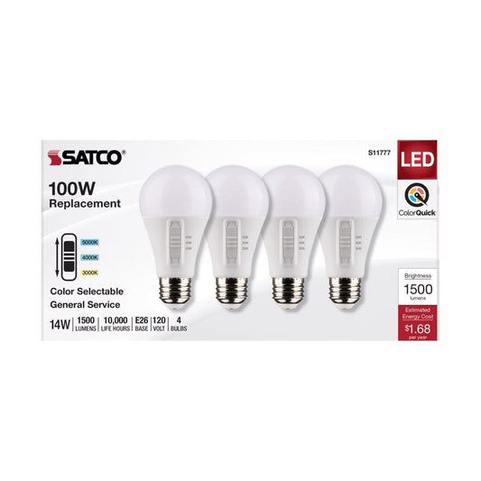 Satco A19 E26 (Medium) LED Bulb Tunable White/Color Changing 100 Watt Equivalence 4 pk