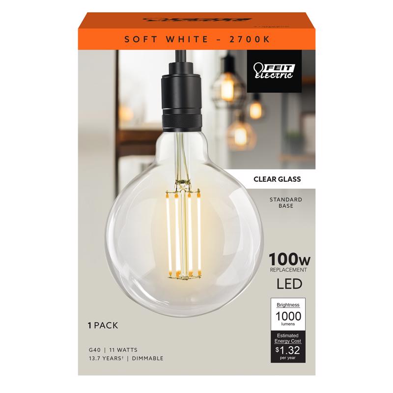 Feit G40 E26 (Medium) Filament LED Bulb Soft White 100 Watt Equivalence 1 pk