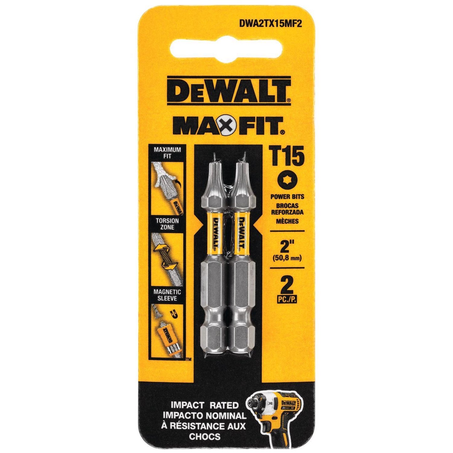 DW T15 BIT 2" 2PK