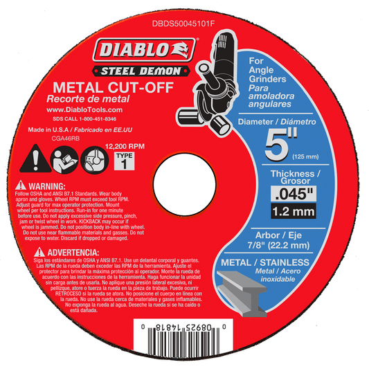 Diablo Steel Demon 5 in. D X 7/8 in. X .0.045 in. thick Steel Metal Cut-Off Disc 1 pc