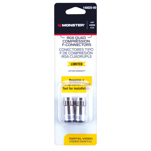Monster Just Hook It Up Compression RG6 Quad Compression Connector 2 pk