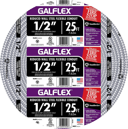 Southwire 1/2 in. D X 25 ft. L Steel Flexible Electrical Conduit For FMC