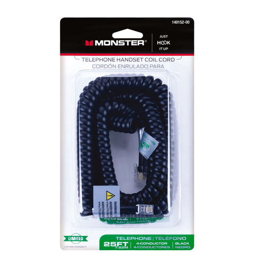 Monster Just Hook It Up 25 ft. L Black Telephone Handset Coil Cord