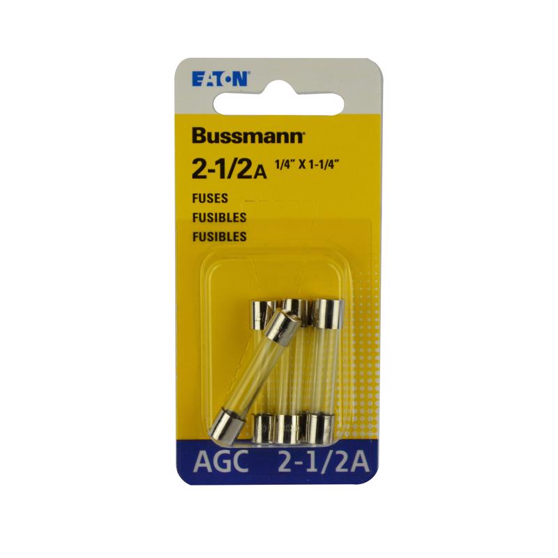 Bussmann 2-1/2 amps Fast Acting Glass Fuse 5 pk