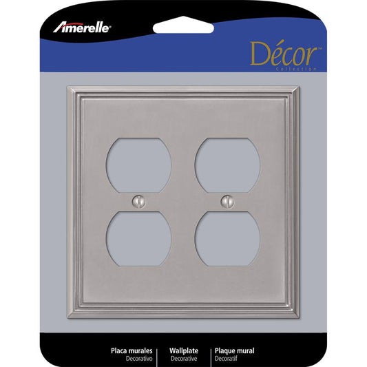 Amerelle Metro Brushed Nickel 2 gang Die-Cast Metal Duplex Wall Plate 1 pk