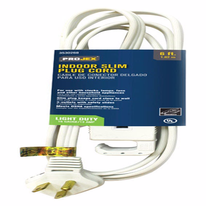 Projex Indoor 6 ft. L White Slim Plug Cord 16/3 SPT-3