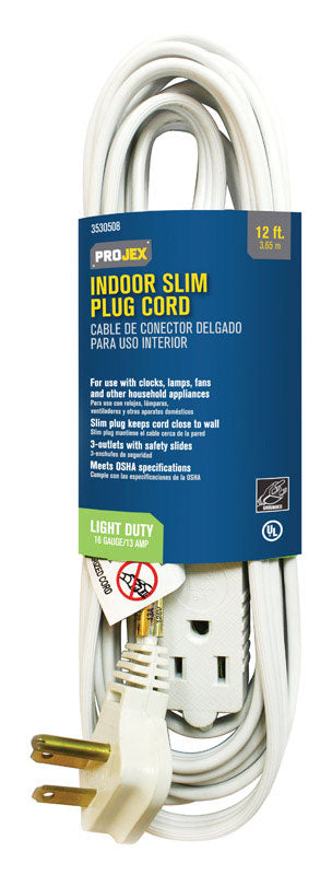 Projex Indoor 12 ft. L White Slim Plug Cord 16/3 SPT-3