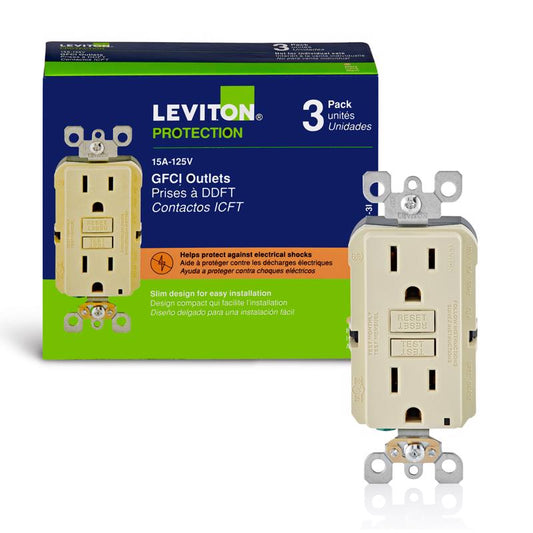 Leviton SmartlockPro 15 amps 125 V Duplex Ivory GFCI Outlet 5-15R 3 pk
