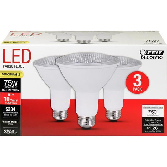 Feit PAR30 E26 (Medium) LED Bulb Warm White 75 Watt Equivalence 3 pk
