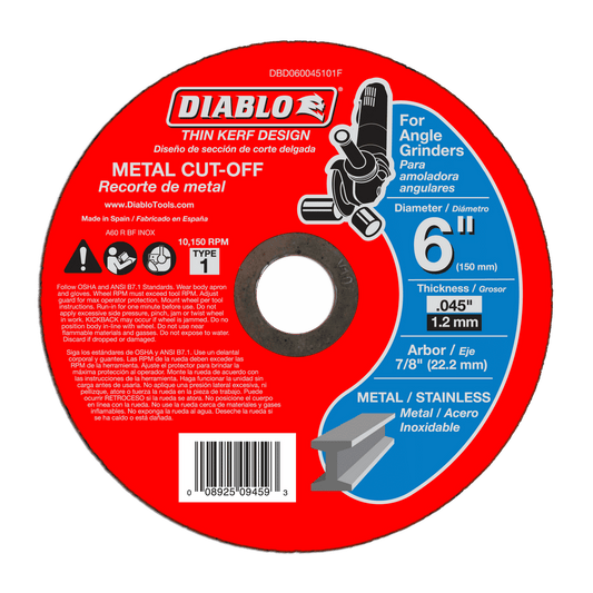 Diablo 6 in. D X 7/8 in. X 0.045 in. thick Aluminum Oxide Metal Cut-Off Disc 1 pk