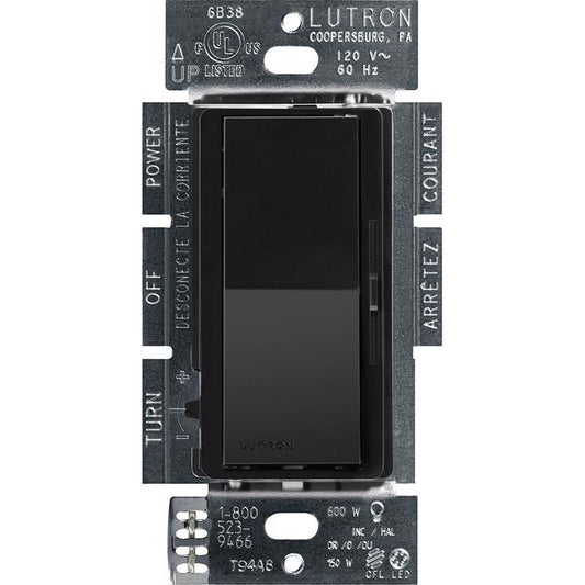 Lutron Diva Black 600 W 3-Way Dimmer Switch 1 pk