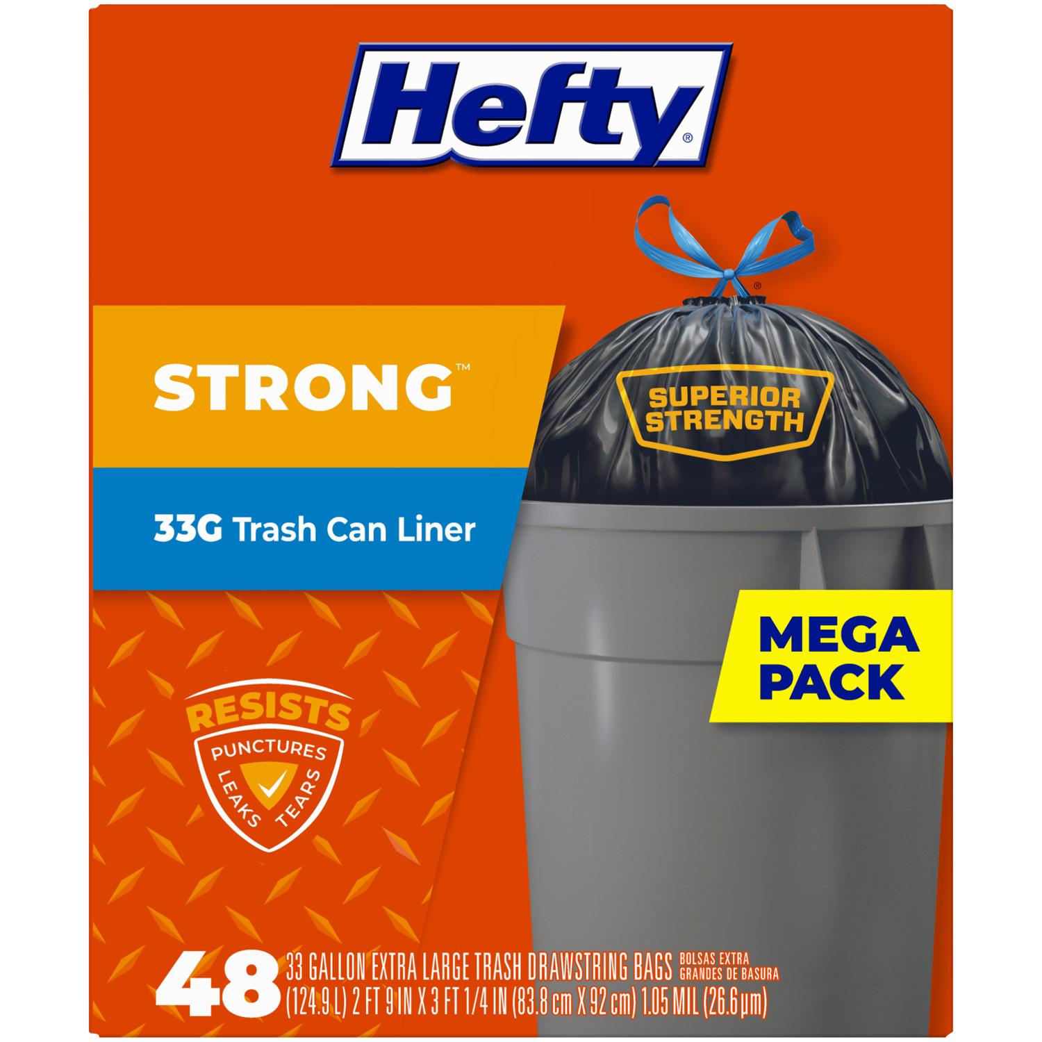 Hefty Extra Strong 33 gal No Scent Trash Can Liners Drawstring 48 pk