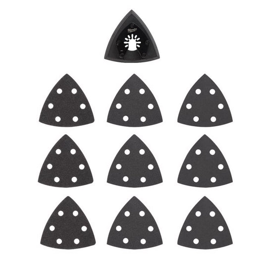 Milwaukee Universal Fit Open-Lok 3-1/2 in Triangular Sanding Pad and 60/120/240 Grit Paper Set Mfr 49-25-2009