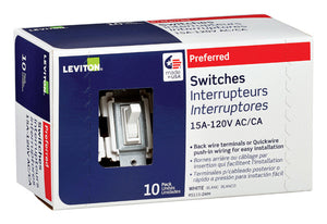Leviton 15 amps Toggle AC Quiet Switch White RS115-WM 10 pk