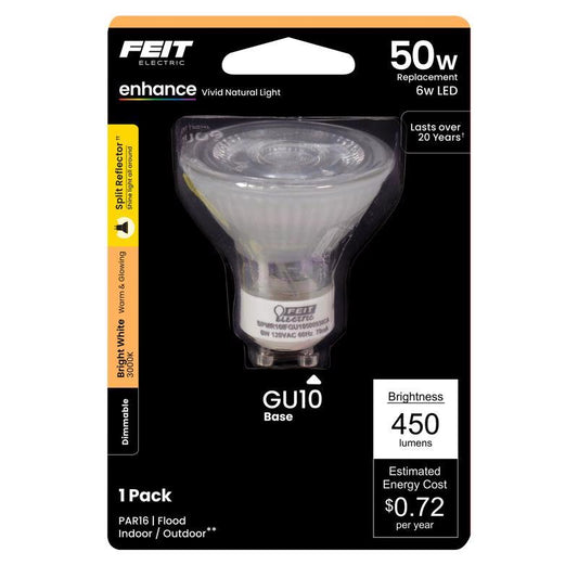 Feit Enhance MR16 GU10 LED Bulb Bright White 50 Watt Equivalence 1 pk