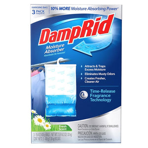 DampRid Hanging Moisture Absorber Fresh Scent 15.4 oz FG83FSSB 3 pk, Case of 4