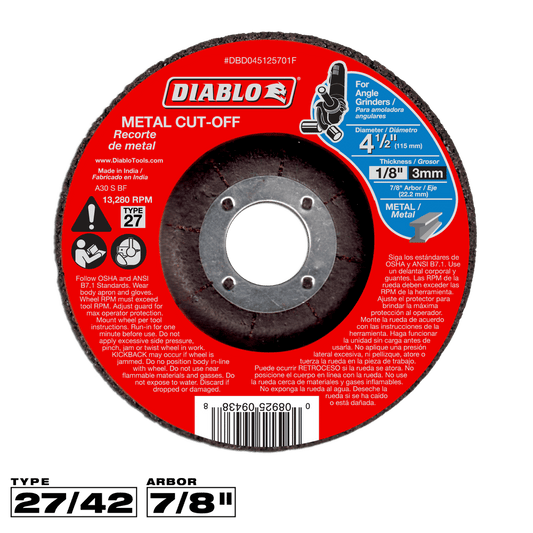 Diablo 4-1/2 in. D X 7/8 in. X 1/8 in. thick Aluminum Oxide Metal Cut-Off Disc 1 pk