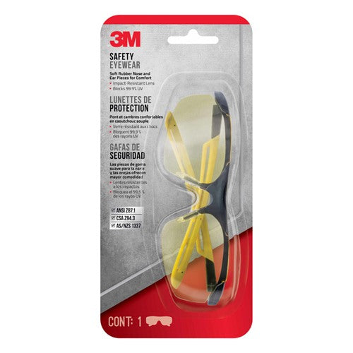 3M Anti-Fog Classic/Sleek Safety Glasses Amber Lens Black/Yellow Frame 1 pc