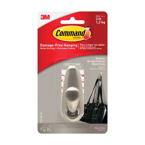 3M Command 3-1/4 in. L Brushed Nickel Metal Medium Hook 3 lb. cap. 1 pk