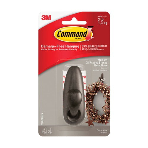 3M Command 3-1/4 in. L Oil Rubbed Bronze Metal Medium Forever Classic Coat/Hat Hook 3 lb. cap. 1 pk