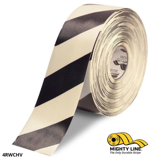 4" White Tape with Black Chevrons - 100'  Roll - Safety Floor Tape