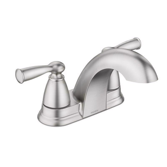 Moen Banbury 2 Brushed Nickel Traditional Centerset Bathroom Sink Faucet 4 in.