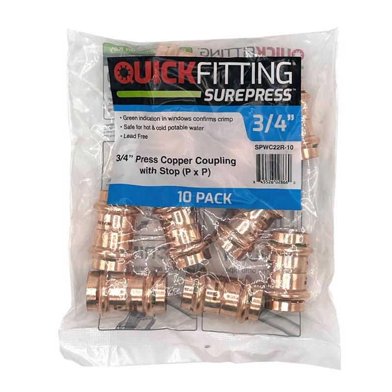 QuickFitting 3/4 in. Press X 3/4 in. Press Copper Coupling with Stop