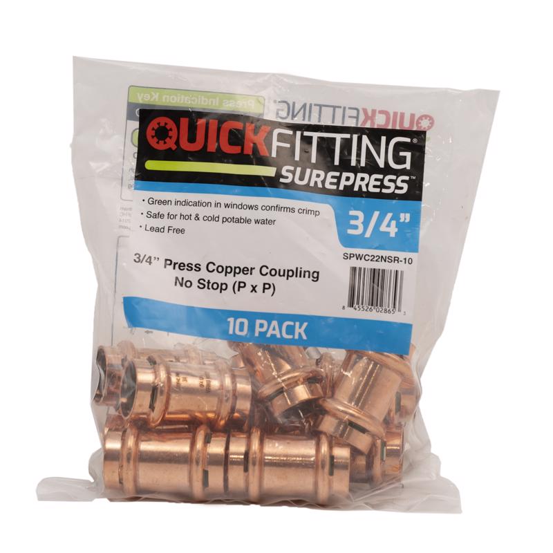 QuickFitting 3/4 in. Press in. Press in. Copper Coupling without Stop 10 pk