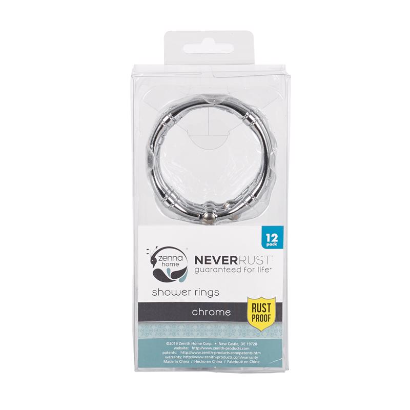 Zenna Home Chrome Silver Metal Shower Curtain Rings 12 pk