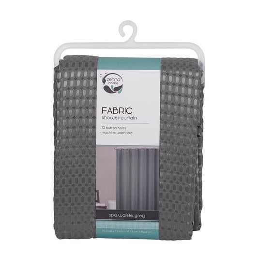 Zenna Home 72 in. H X 70 in. W Grey Spa Waffle Shower Curtain Fabric