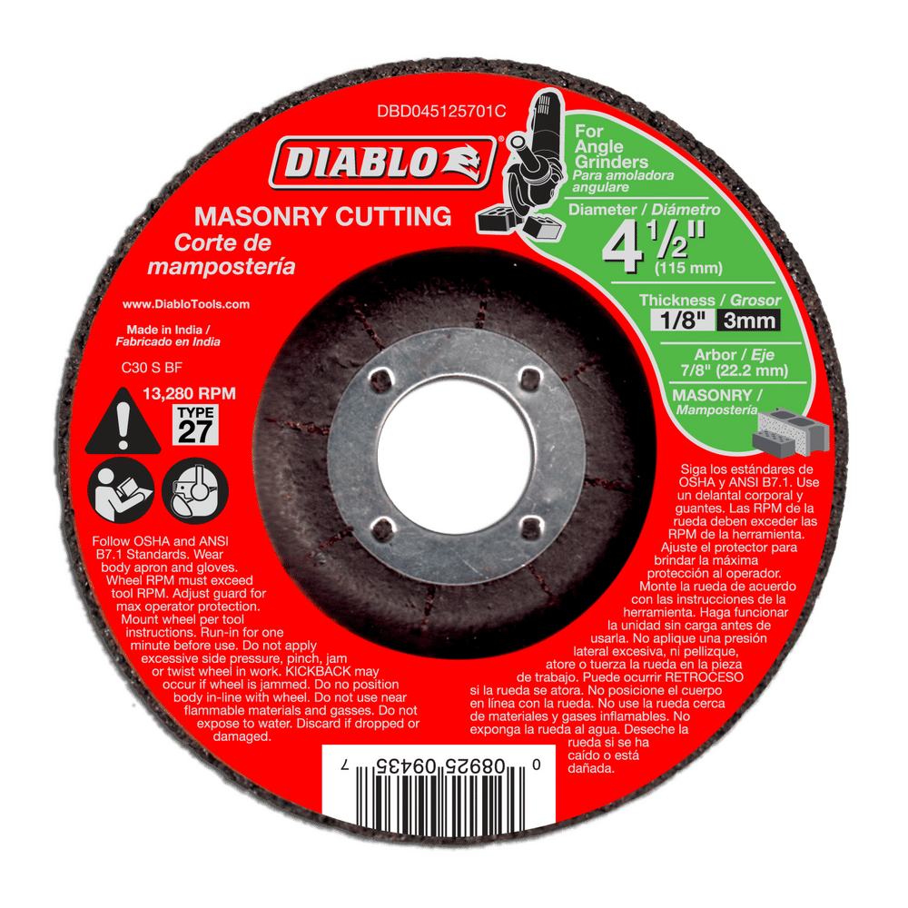 Diablo 4-1/2 in. D X 7/8 in. X 1/8 in. thick Silicon Carbide Masonry Cut-Off Disc 1 pk