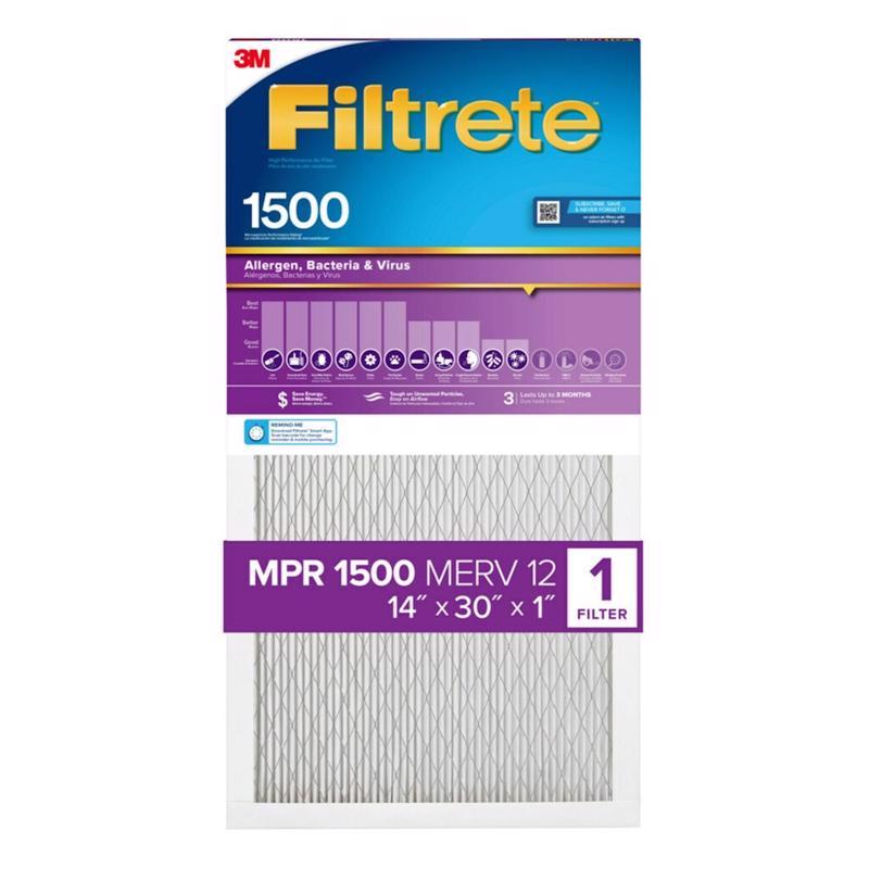 Filtrete 14 in. W X 30 in. H X 1 in. Synthetic 1500 MPR Pleated Ultra Allergen Filter 1 pk