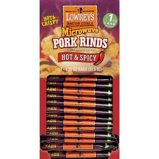 Lowrey's Hot and Spicy Microwave Pork Rinds 1.75 oz Packet
